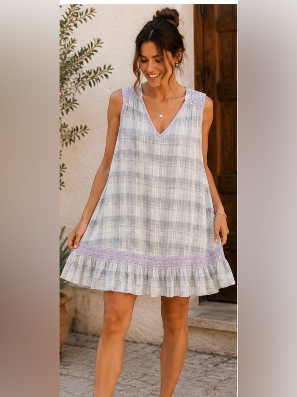 Free People Plaid Mini Dress Size M